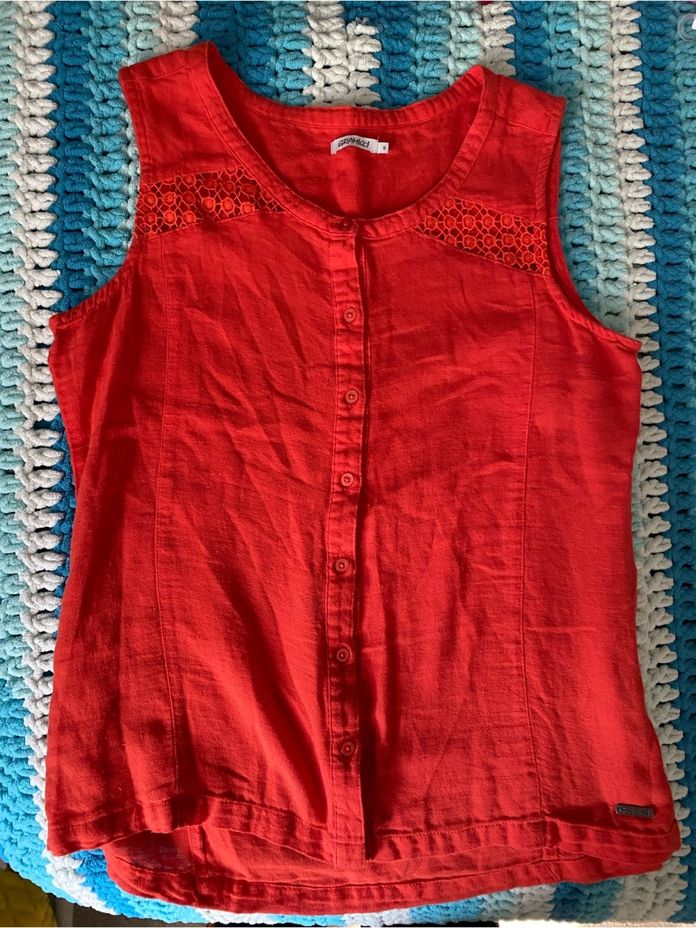Gramicci Organic Cotton & Hemp Crochet Lace Tank Top Red S